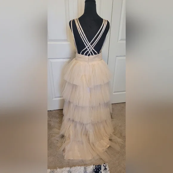 Elegant Cream Layered Tulle Evening Gown - Picture 10 of 16